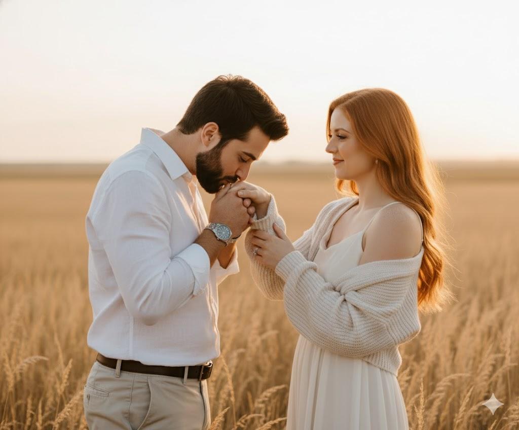 Casal Romântico Golden Hour Campo